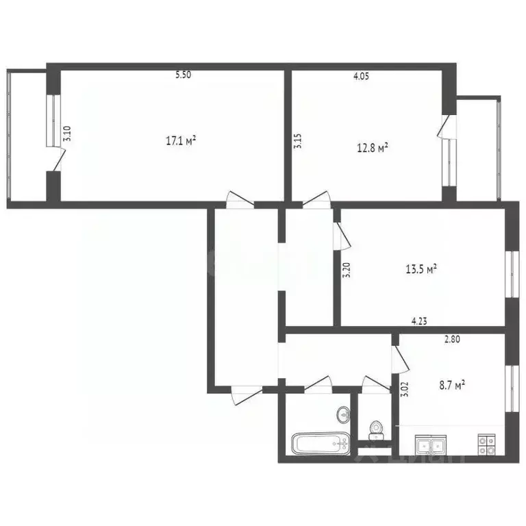 3-к кв. Белгородская область, Белгород ул. Щорса, 45а (70.3 м) - Фото 2