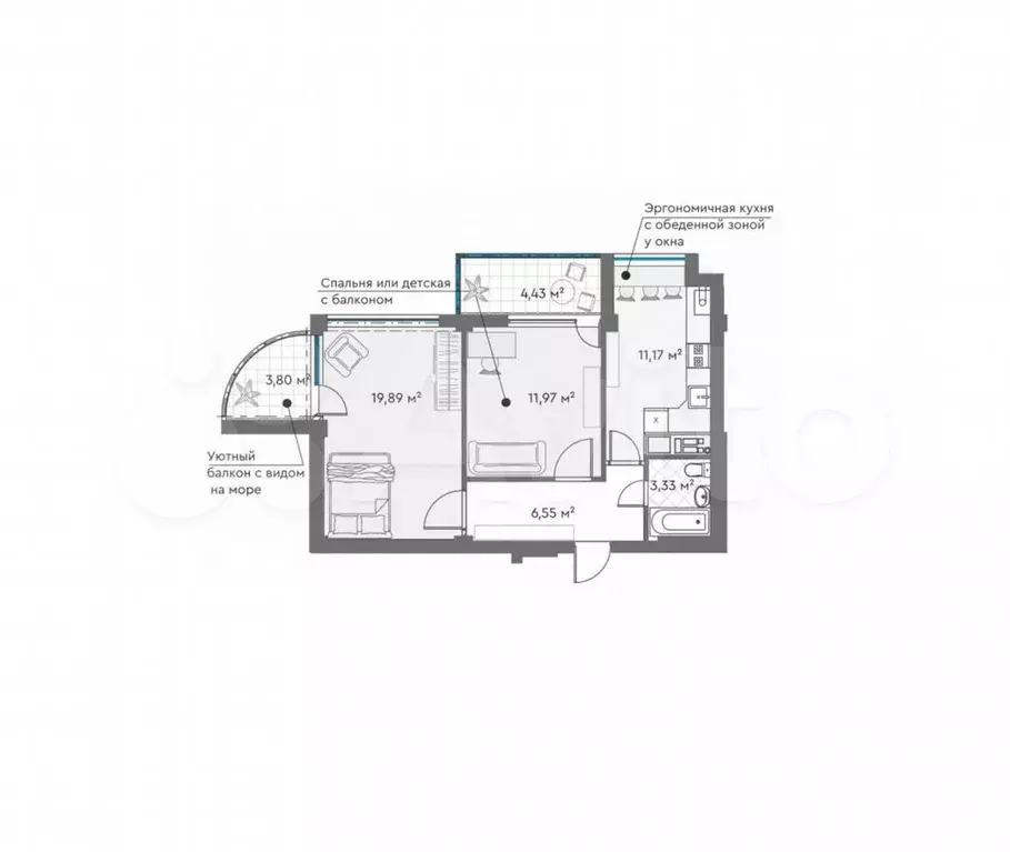 2-к. квартира, 61,4 м, 1/8 эт. - Фото 1