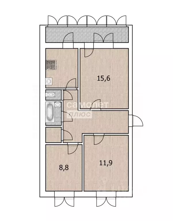 3-к кв. Тюменская область, Тюмень ул. Щербакова, 144 (56.2 м) - Фото 2