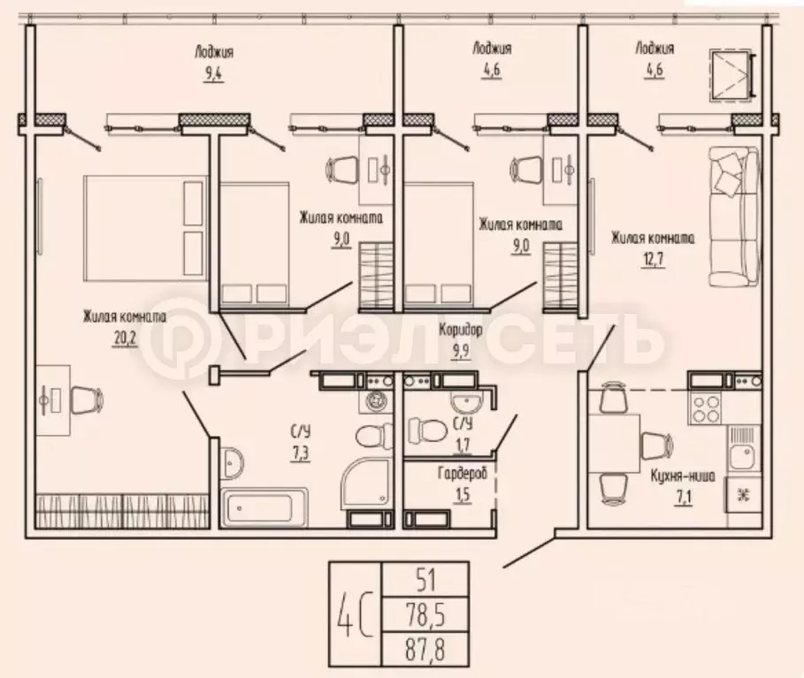 3-к кв. Мурманская область, Мурманск Первомайский округ, 308-й мкр,  ... - Фото 2