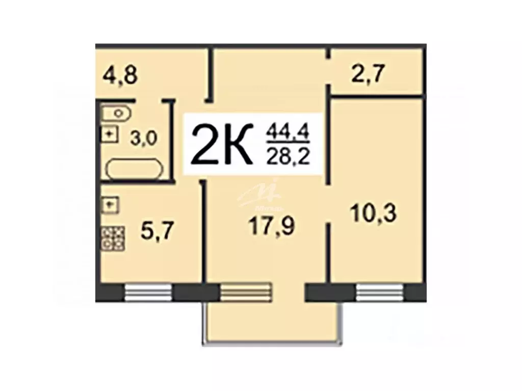 2-к кв. Севастополь ул. Павла Дыбенко, 6 (46.4 м) - Фото 2