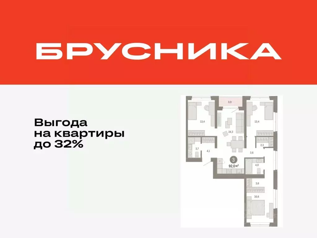 3-к кв. Тюменская область, Тюмень На Минской жилой комплекс (91.99 м) - Фото 0