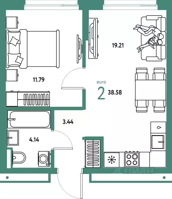 2-к кв. Тюменская область, Тюмень ул. Мельникайте, 42к1 (38.58 м) - Фото 1