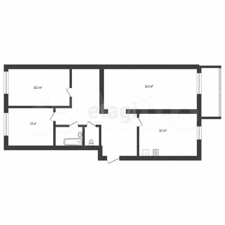 3-к. квартира, 59,9 м, 1/2 эт. - Фото 0