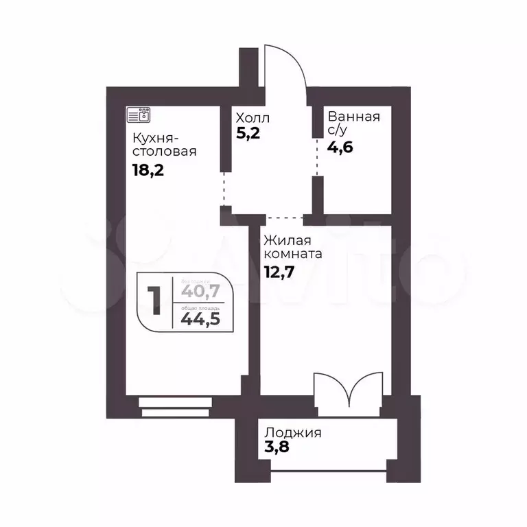 1-к. квартира, 40,7 м, 7/9 эт. - Фото 0