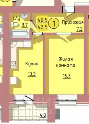 1-к кв. Амурская область, Благовещенск Артиллерийская ул., 87 (42.5 м) - Фото 0