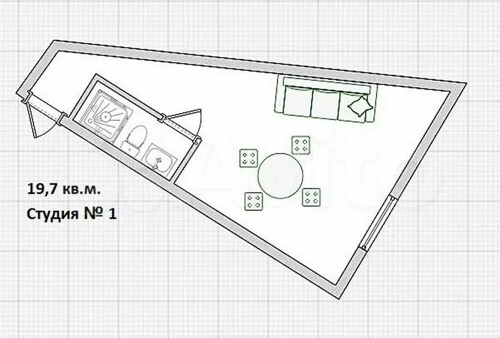 Квартира-студия, 19,7 м, 1/4 эт. - Фото 0