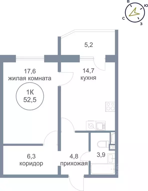 1-к кв. Ханты-Мансийский АО, Сургут тракт Югорский, 52/1 (52.5 м) - Фото 0