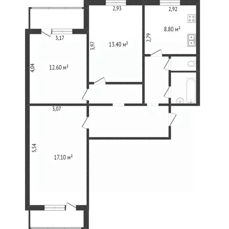 3-к кв. Белгородская область, Белгород ул. Щорса, 49 (78.0 м) - Фото 1