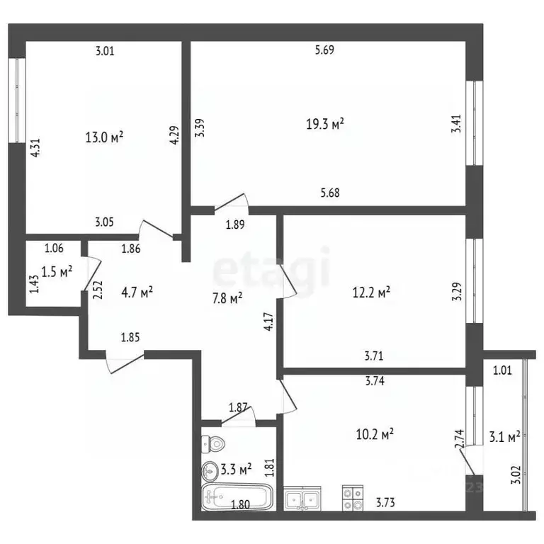 3-к кв. Башкортостан, Стерлитамак ул. Строителей, 71 (72.0 м) - Фото 2