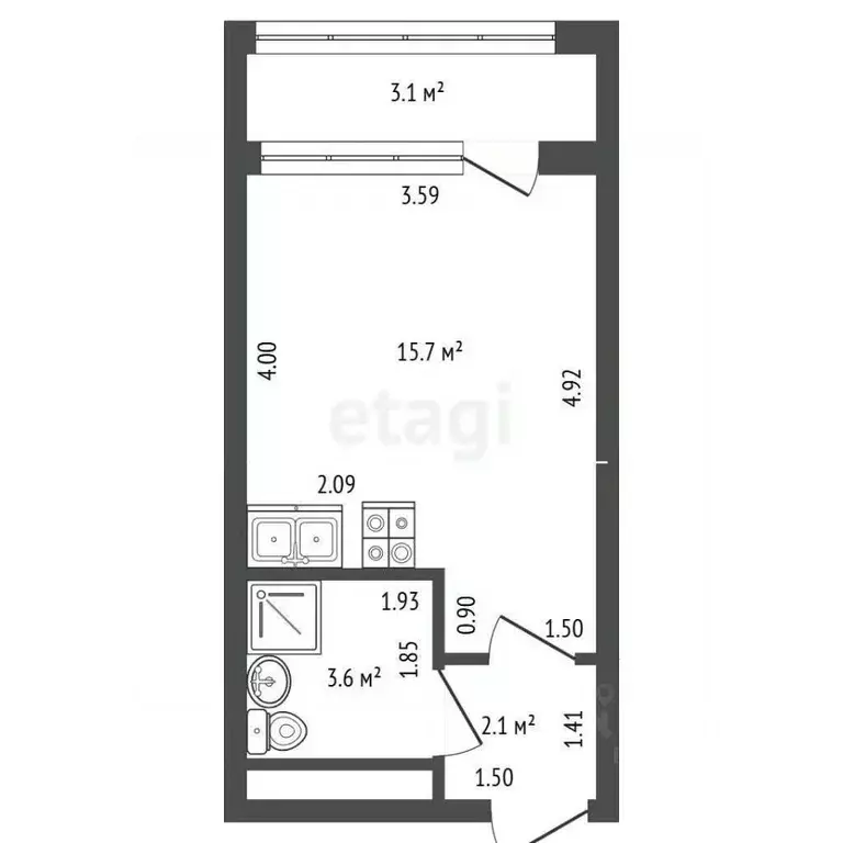 Студия Санкт-Петербург Планерная ул., 99 (21.4 м) - Фото 2