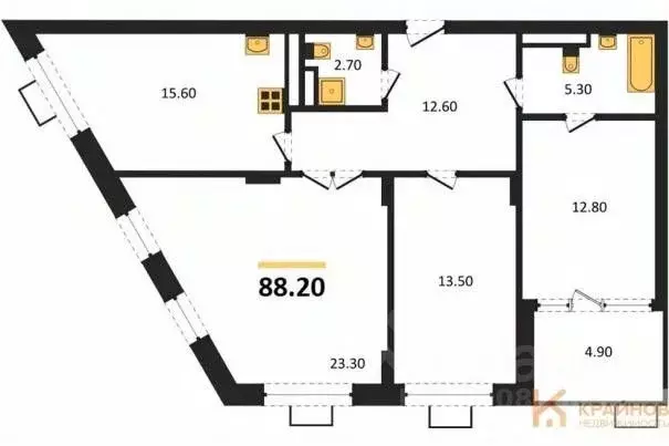 3-к кв. Воронежская область, Воронеж ул. Остужева, 52/5 (88.2 м) - Фото 0