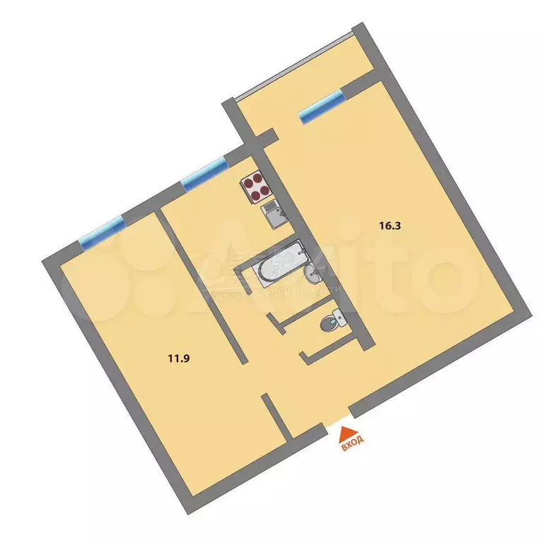 2-к. квартира, 45 м, 3/5 эт. - Фото 0