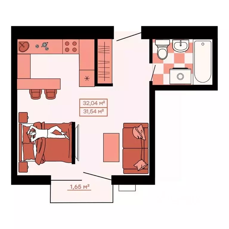 1-к кв. Приморский край, Владивосток Главная ул. (32.04 м) - Фото 1