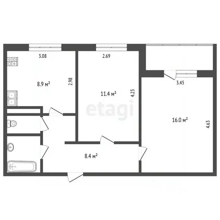 2-к кв. Крым, Щелкино Ленинский район, 57А (50.3 м) - Фото 2