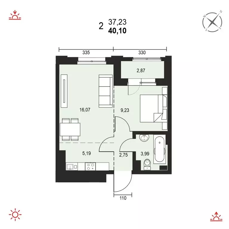 2-комнатная квартира: Иркутск, Свердловский округ, ЖК Автор (40.1 м) - Фото 0