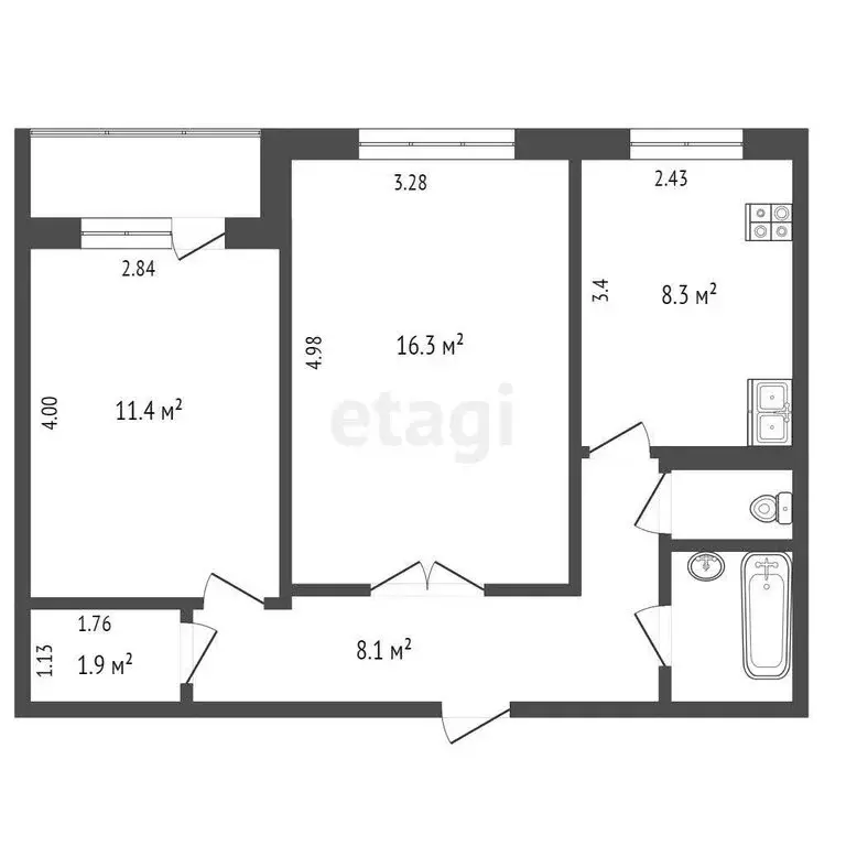 2-комнатная квартира: Тюмень, улица 30 лет Победы, 146 (50.05 м) - Фото 1