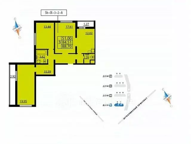 3-к кв. Санкт-Петербург Парашютная ул., 61к4 (84.0 м) - Фото 2