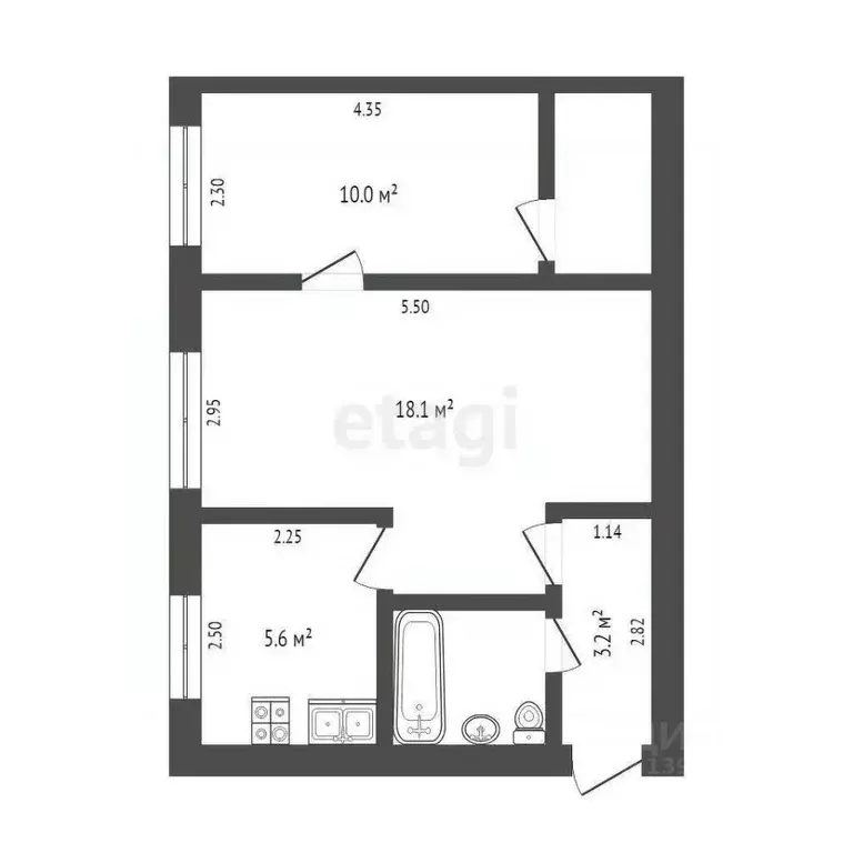 2-к кв. Тюменская область, Тюмень Мыс мкр, ул. Ершова, 13 (43.0 м) - Фото 1