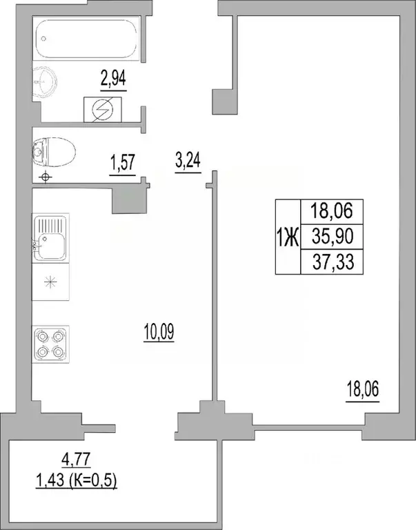 1-к кв. Псковская область, Псков ул. Юности, 32 (37.4 м) - Фото 0