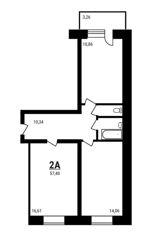 2-к квартира, 57.4 м - Фото 0