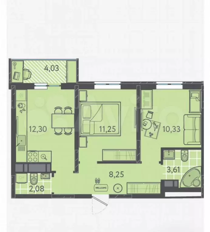 2-к. квартира, 49 м, 8/9 эт. - Фото 0