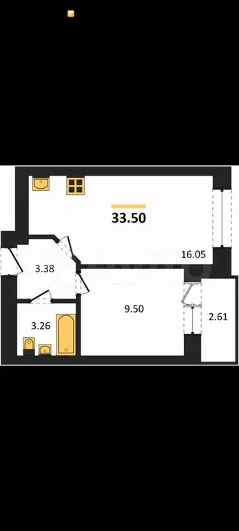1-к. квартира, 34,8 м, 1/9 эт. - Фото 1