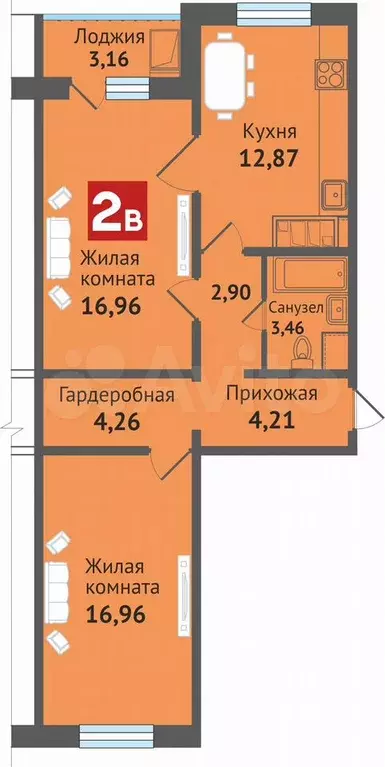 2-к. квартира, 64,8 м, 2/10 эт. - Фото 1