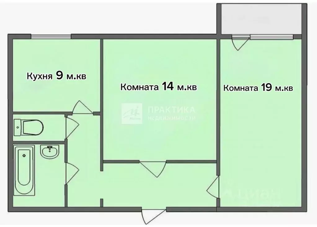 Квартира, 2 комнаты, 53.3 м - Фото 2