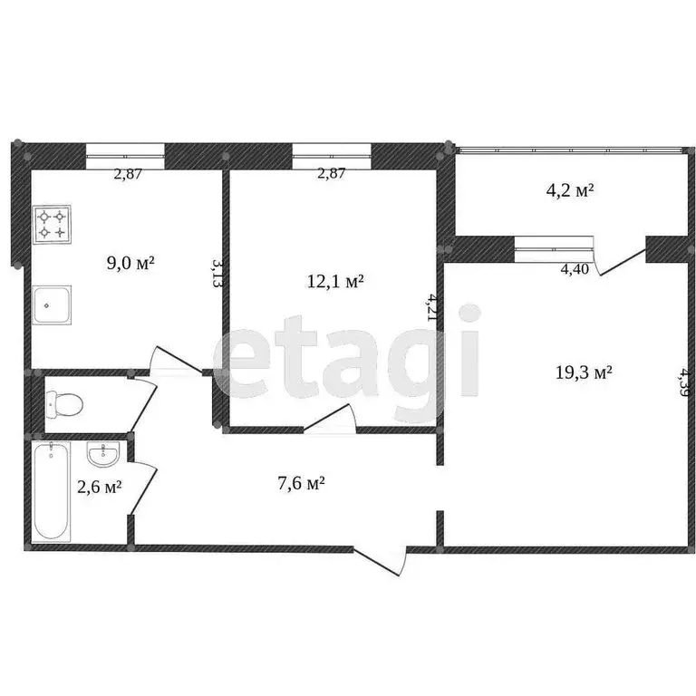 2-комнатная квартира: Тобольск, 9-й микрорайон, 32 (50.9 м) - Фото 0