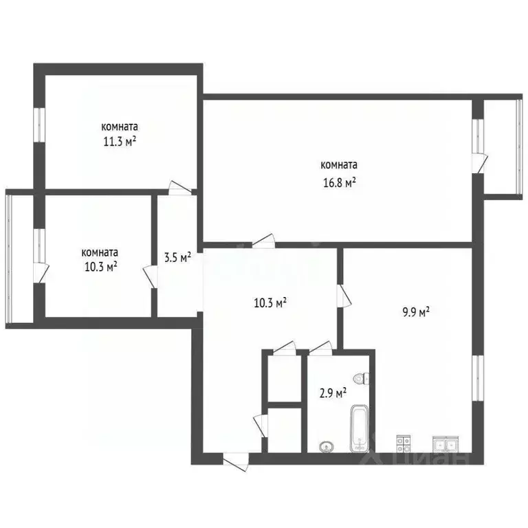 3-к кв. Тюменская область, Тюменский муниципальный округ, Богандинский ... - Фото 2