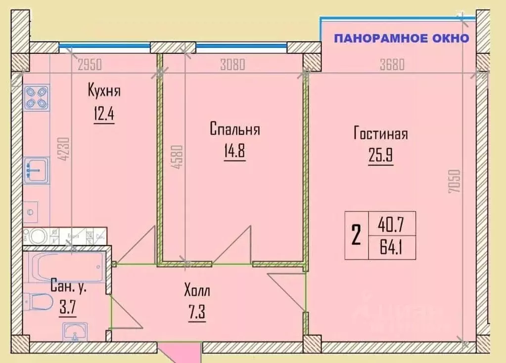 2-к кв. Кабардино-Балкария, Нальчик ул. Тлостанова (64.1 м) - Фото 1