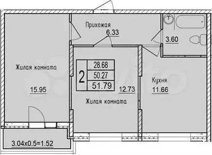 2-к. квартира, 51,8 м, 7/16 эт. - Фото 1