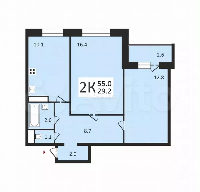 2-к. квартира, 55 м, 11/16 эт. - Фото 0