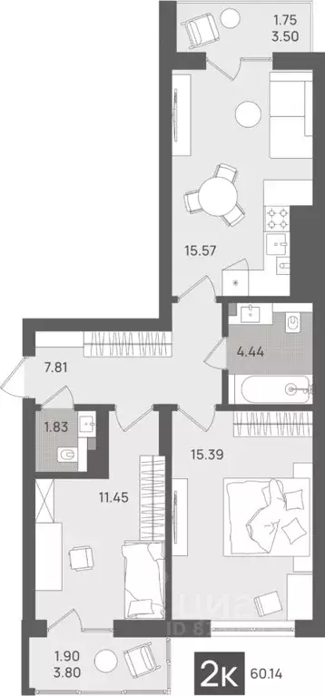 2-к кв. Калининградская область, Светлогорск Новая ул., 22к1 (60.14 м) - Фото 0