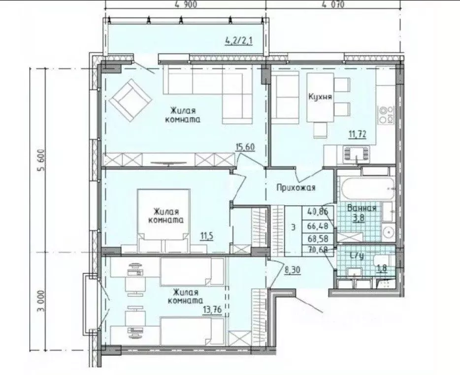 3-к кв. Московская область, Солнечногорск городской округ, Голубое пгт ... - Фото 2