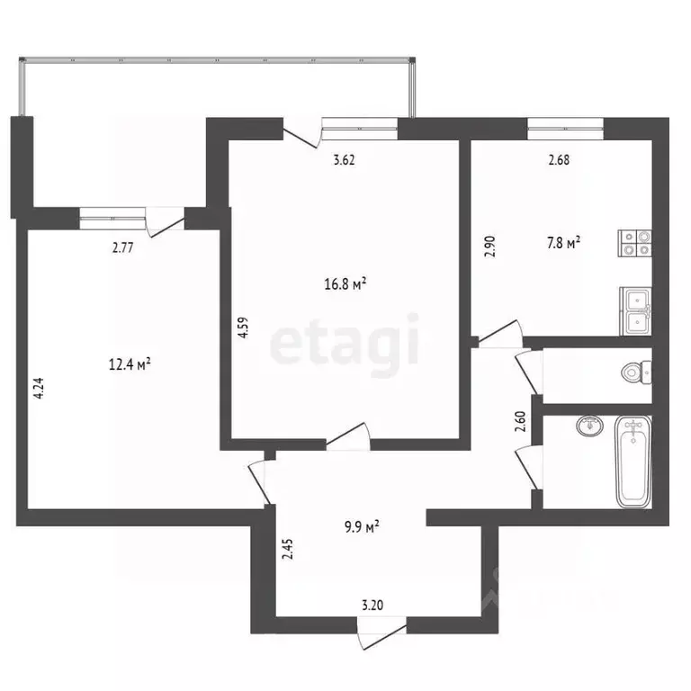 2-к кв. Крым, Симферополь ул. Лексина (54.2 м) - Фото 2