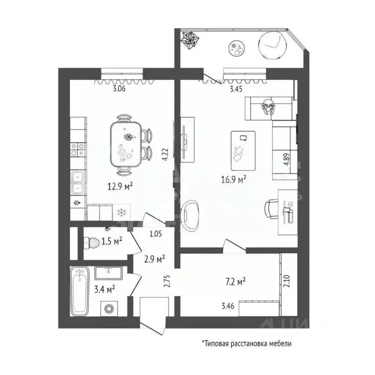 1-к кв. Тюменская область, Тюмень Широтная ул., 130 (44.6 м) - Фото 2