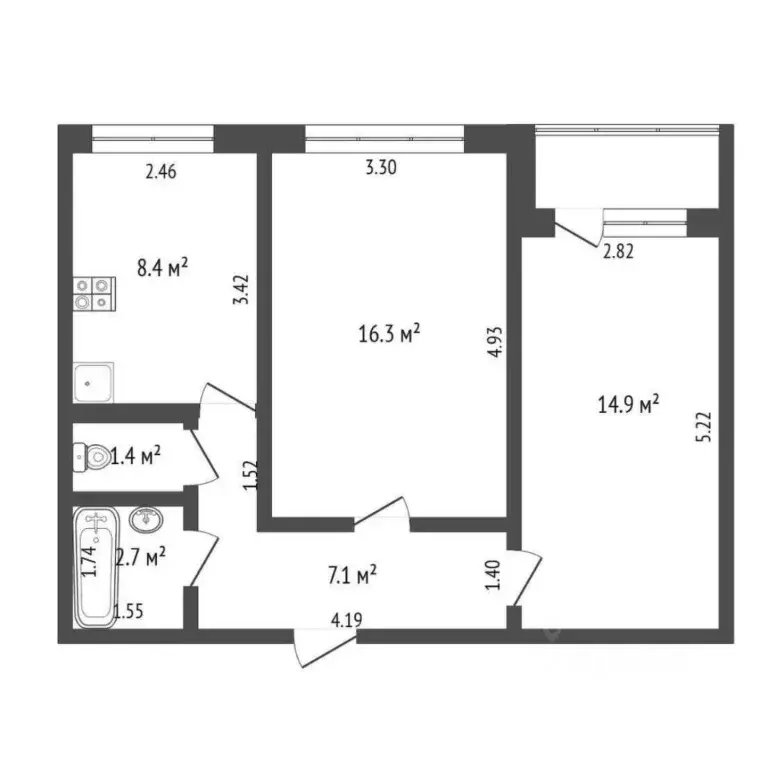 2-к кв. Тюменская область, Тюмень ул. Домостроителей, 34 (50.8 м) - Фото 1