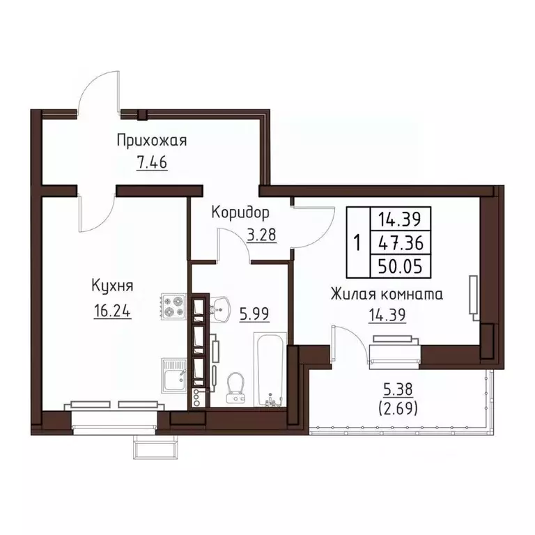 1-к кв. Орловская область, Орел ул. Левый Берег реки Оки, 21 (50.05 м) - Фото 0