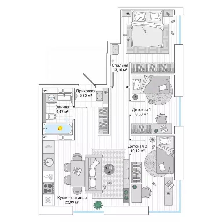 3-к кв. Приморский край, Владивосток Гринвуд жилой комплекс (66.1 м) - Фото 1