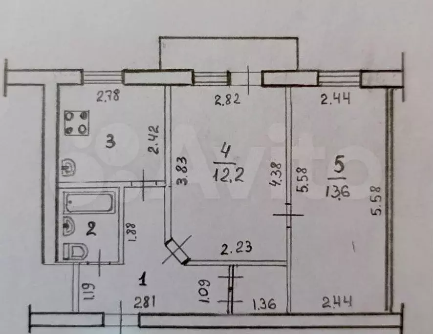 2-к. квартира, 44 м, 4/5 эт. - Фото 0
