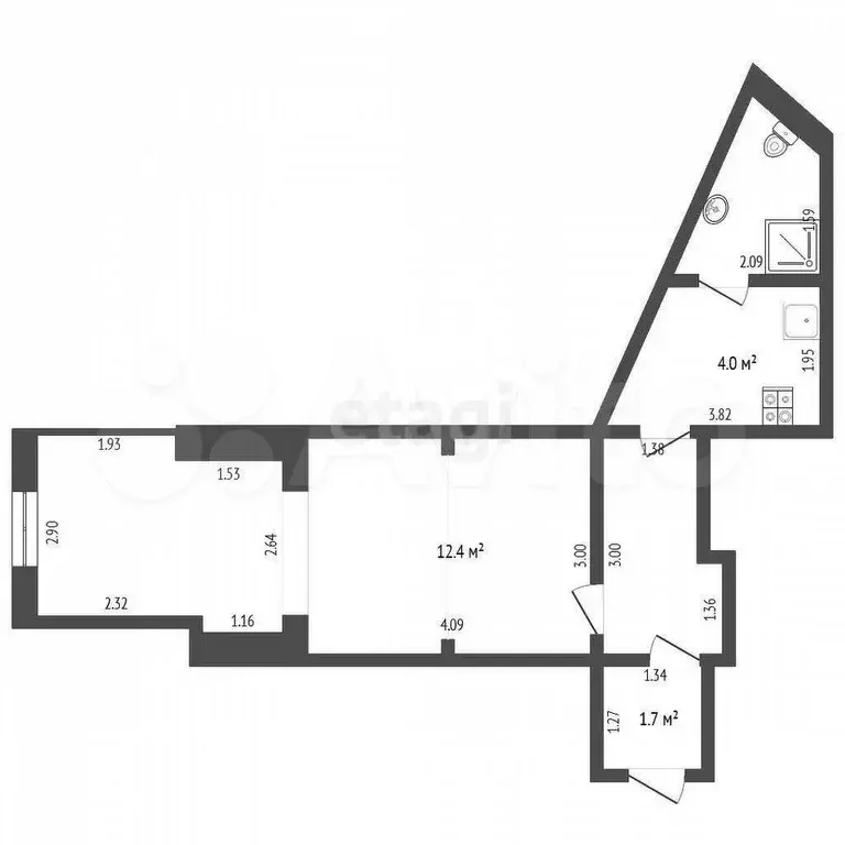 Квартира-студия, 40,7 м, 1/9 эт. - Фото 0