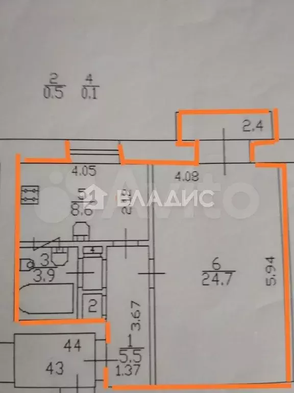 1-к. квартира, 43,3 м, 3/5 эт. - Фото 0