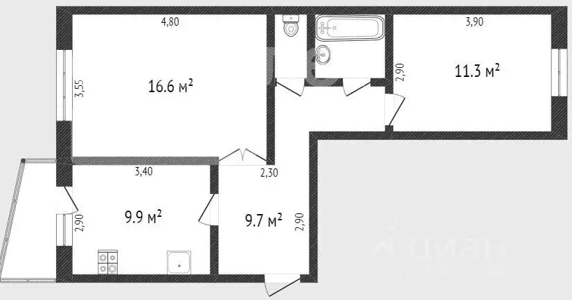 2-к кв. Ямало-Ненецкий АО, Новый Уренгой Юбилейный мкр, 2/3 (53.0 м) - Фото 1