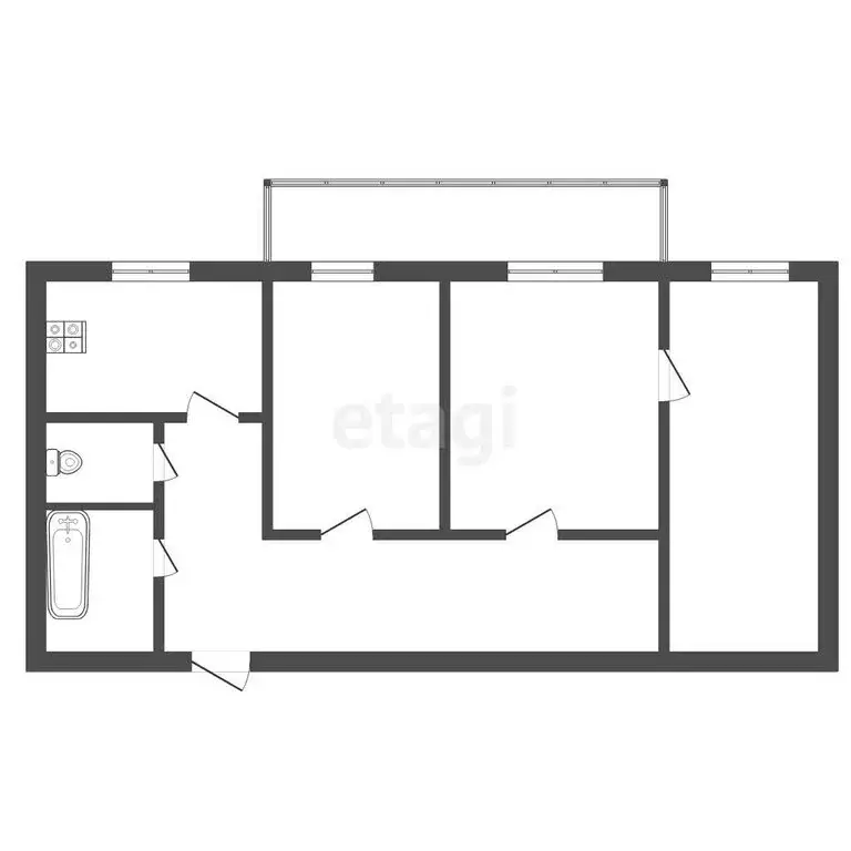 3-комнатная квартира: Чебаркуль, улица Каширина, 30 (52.3 м) - Фото 1