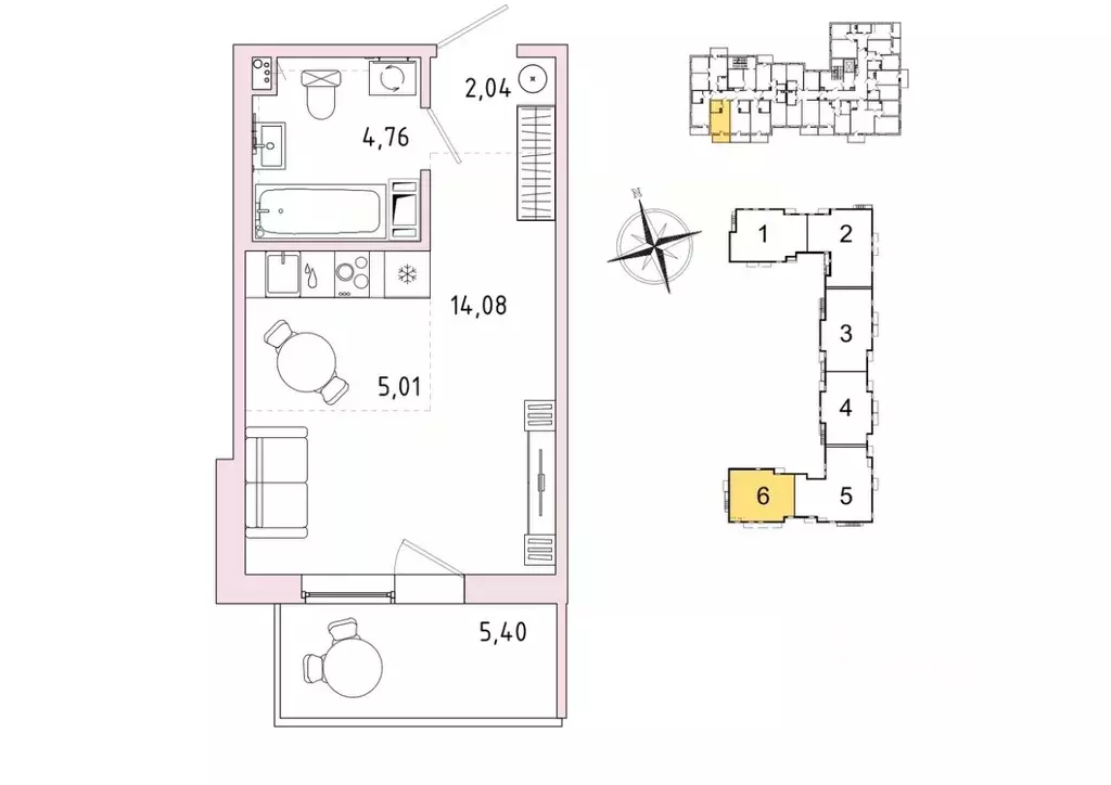 Студия Ленинградская область, Гатчина Въезд мкр,  (27.51 м) - Фото 1