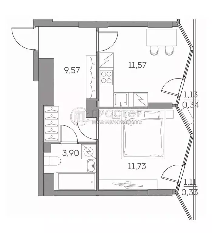 1-к кв. Москва Аквилон Бисайд 2.0 жилой комплекс (36.77 м) - Фото 2