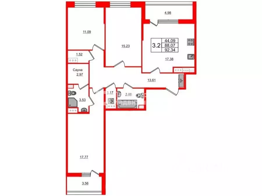 3-к кв. Санкт-Петербург Парашютная ул., 71к2 (87.8 м) - Фото 1