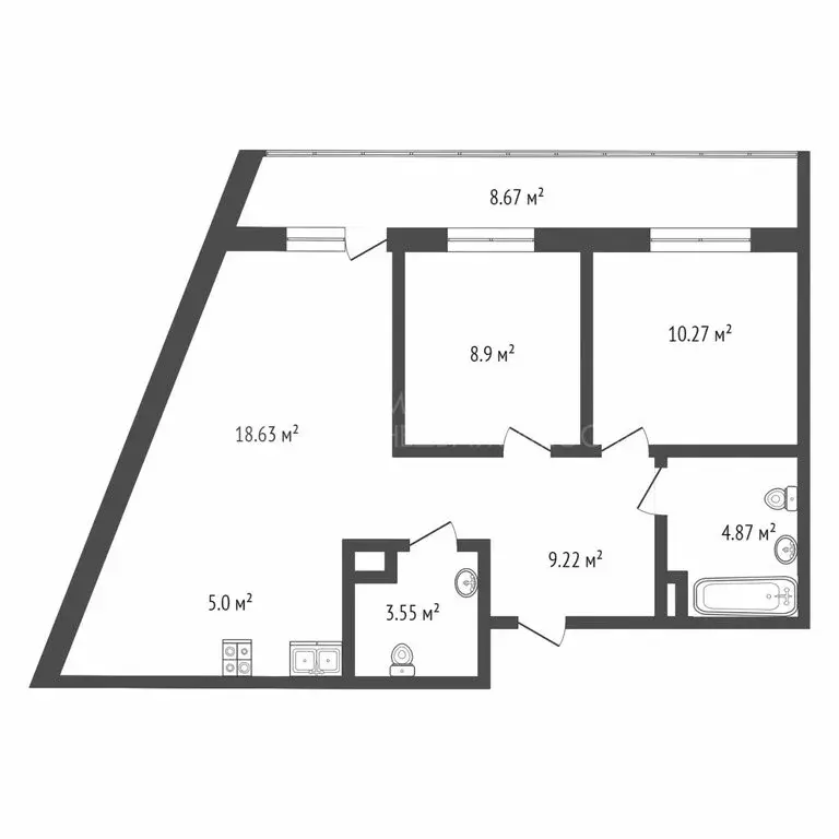 2-комнатная квартира: Тюмень, Лесопарковая улица, 1к1 (60 м) - Фото 0